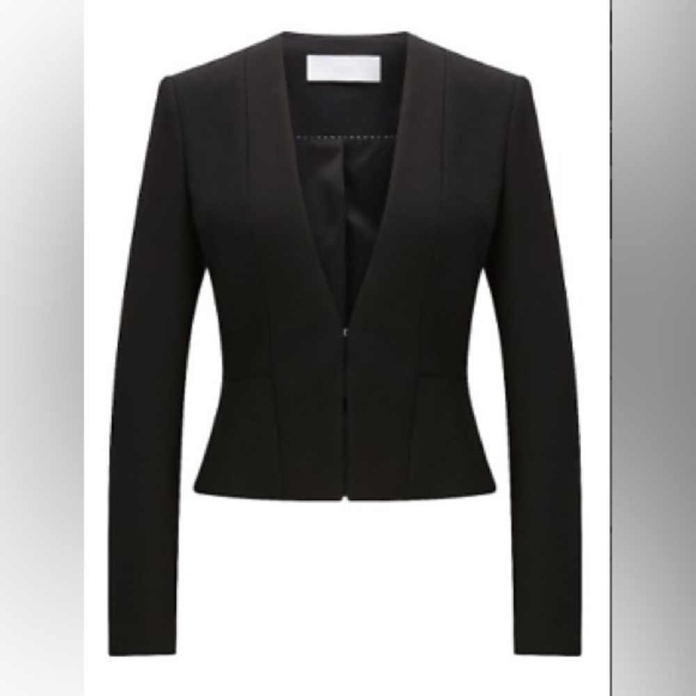 HUGO BOSS Women's Boss Jemida Jacket Blazer In Black US 12 Collarless Wool Blend - Picture 3 of 16